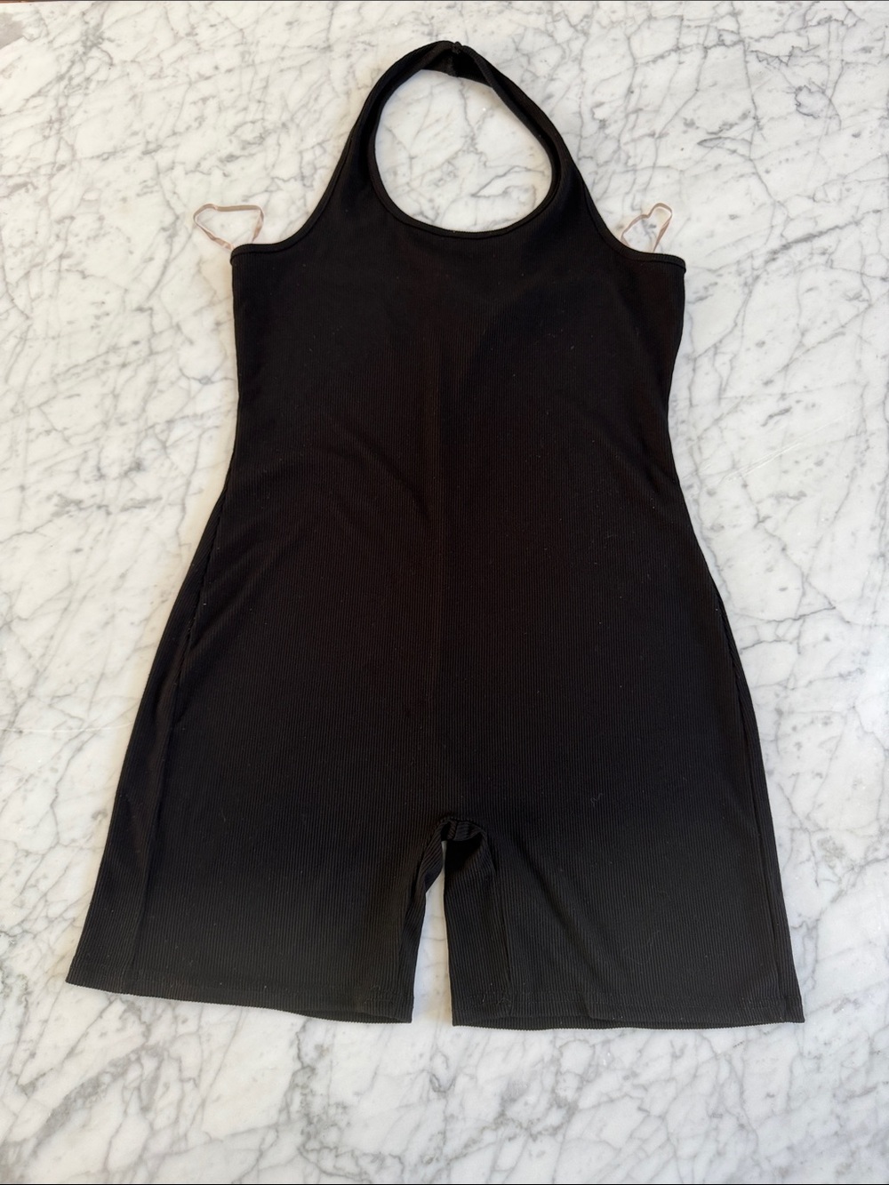 Princess Polly Black Ribbed Halter Romper Sz 8